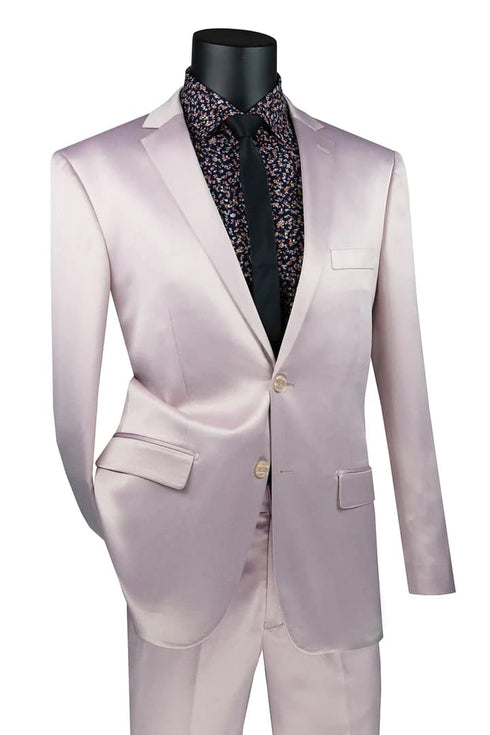 Men's Slim Fit Shiny Satin Prom & Wedding Sharkskin Blush Pink Suit