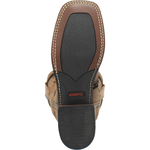 Laredo Bouquet women's boots. Brown leather upper, square toe, and rubber outsole. Features textured black sole and contrasting stitching.
