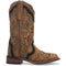 Honey leather Laredo Bouquet women's boots with square toe, tall structured design, and floral stitching. Features black side details, metal accents, block heel, and pull loop.
