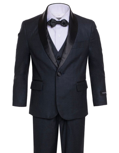 Boy Vested Shawl Collar Tuxedos in Navy