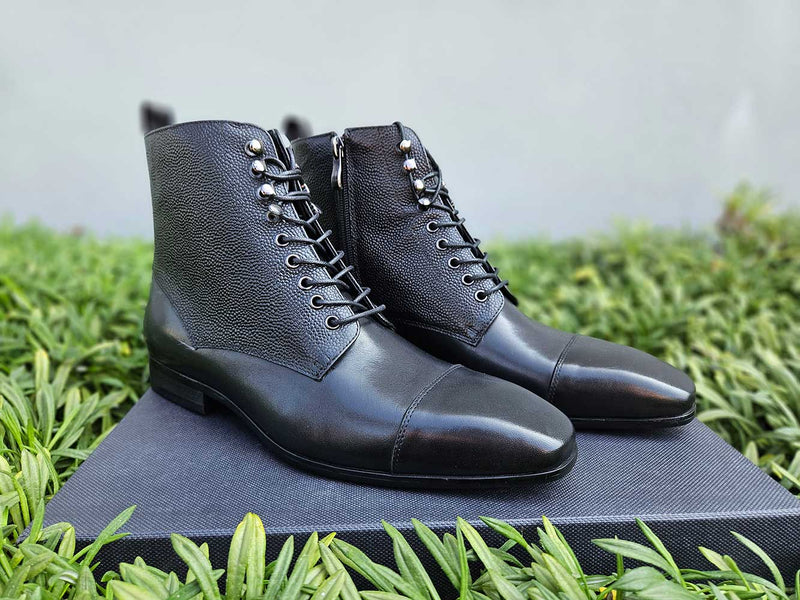 Carrucci Leather Brogue Cap Toe Boot