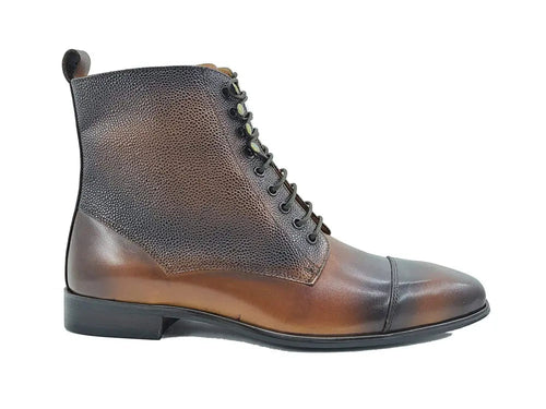 Brogue-Style Cap Toe Leather Boots for Men