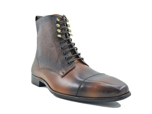 Brogue-Style Cap Toe Leather Boots for Men