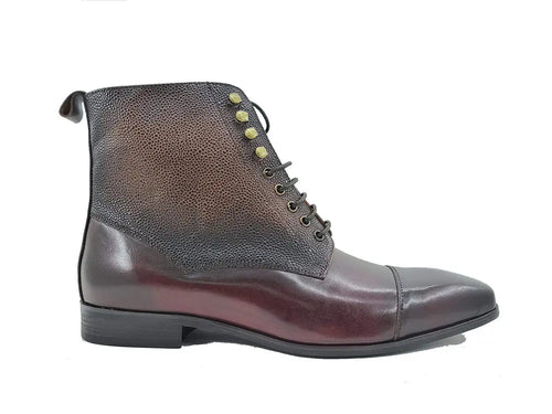 Brogue-Style Cap Toe Leather Boots for Men