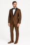 Mens Bronze Satin Shawl Lapel Tuxedo Suit â€“ Light Brown Coffee Color