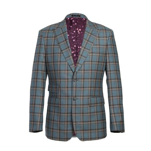 Wool Stretch Double Breasted Slim Fit Blue Grey and Bronze Suit