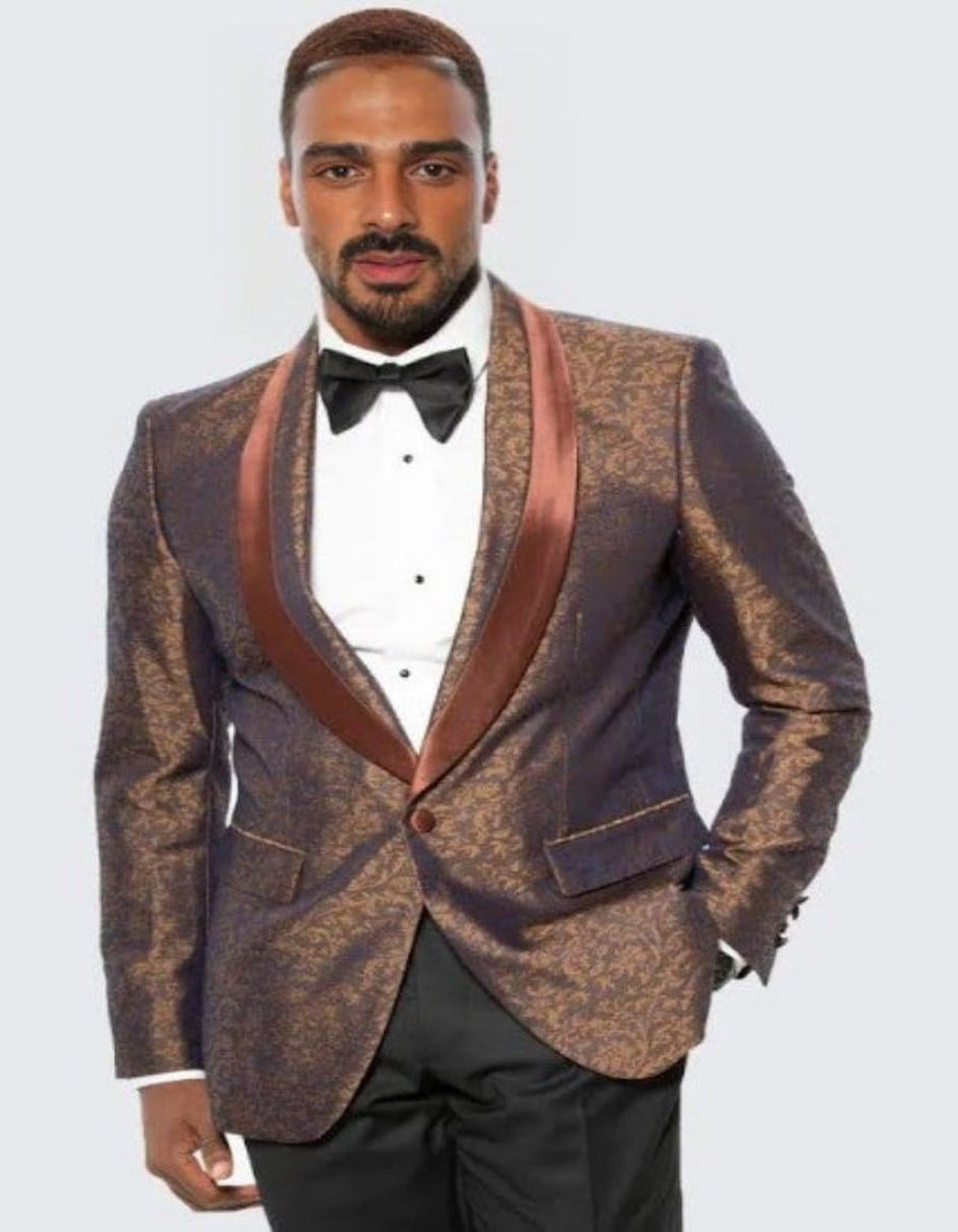 Mens Brown Paisley Hybrid Fit Tuxedo Jacket Wedding - Prom Tuxedo