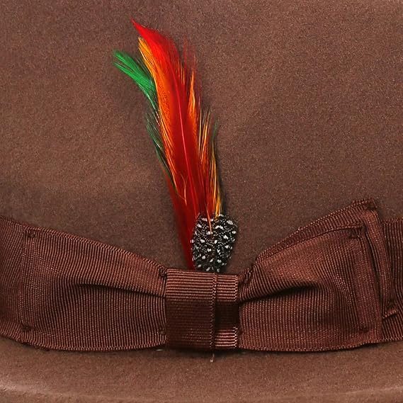 Gangster 100% Australian Wool Crushable Mens Fedora Hat - Removable Feather Gangster Brown Mens Fedora Hat
