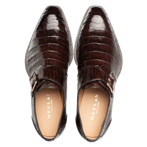Gigolo Brown Crocodile Monk Strap Loafers by Mezlan – Exotic Leather Dress Shoes Made in Spain