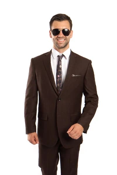 Brown 100% Wool Stripe 2 Button Suit