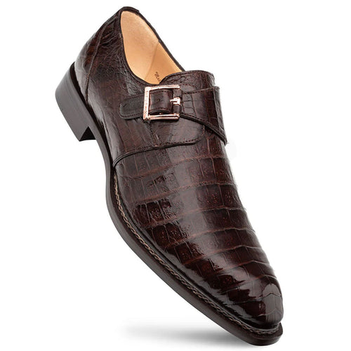 Gigolo Brown Crocodile Monk Strap Loafers by Mezlan – Exotic Leather Dress Shoes Made in Spain