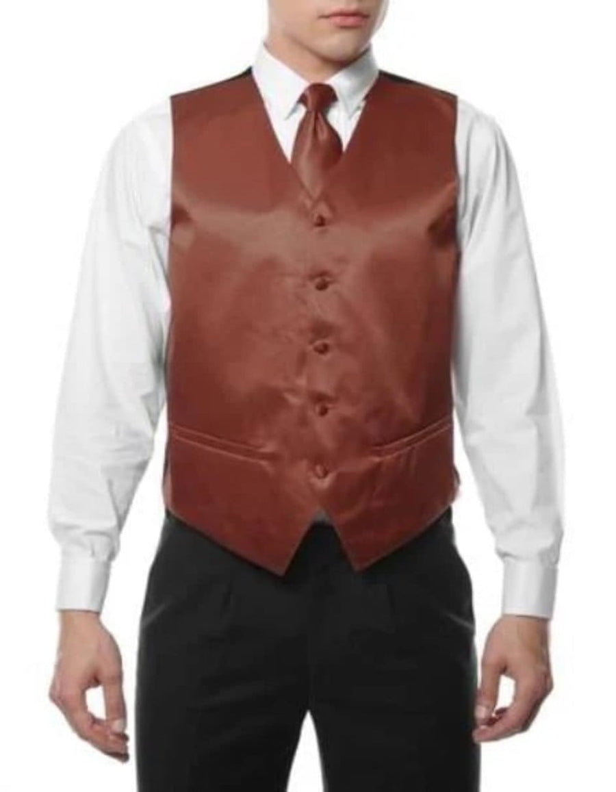 Men's Brown Five Button Wedding Vest ~ Waistcoat & Tie