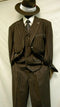 Mens Brown Pinstripe Zoot Suit – 1920s Gangster Vintage 3-Piece Suit with Wide-Leg Pants and Fedora Look - Three Buttons