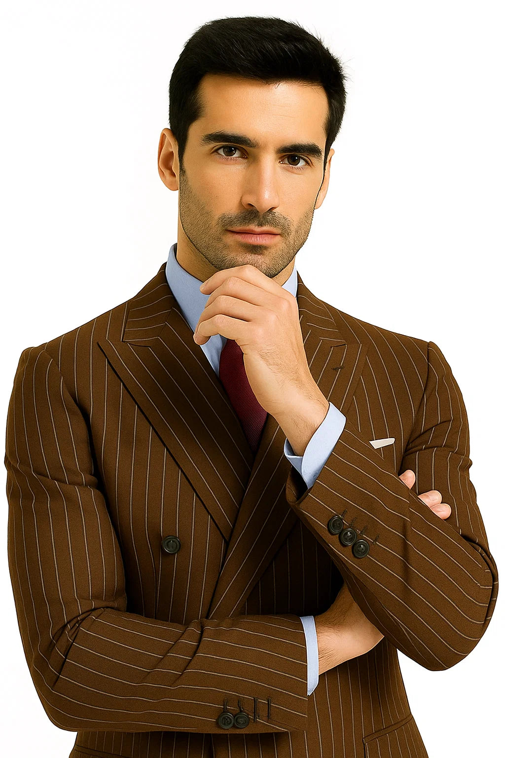 Brown Pinstripe Double-Breasted Suit