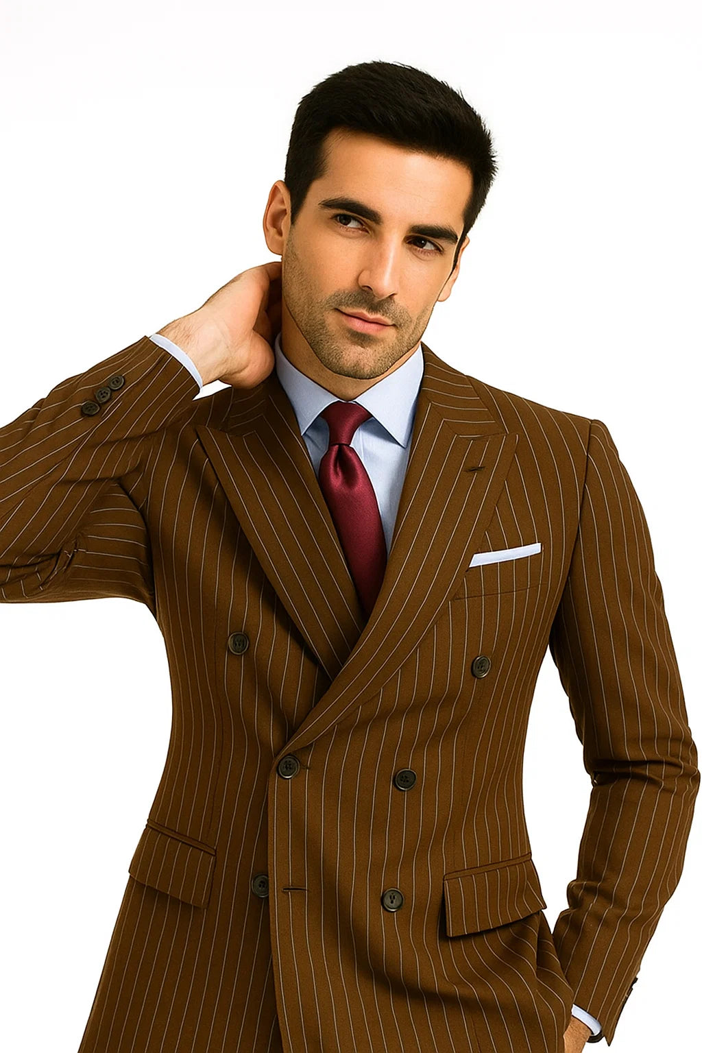 Brown Pinstripe Double-Breasted Suit