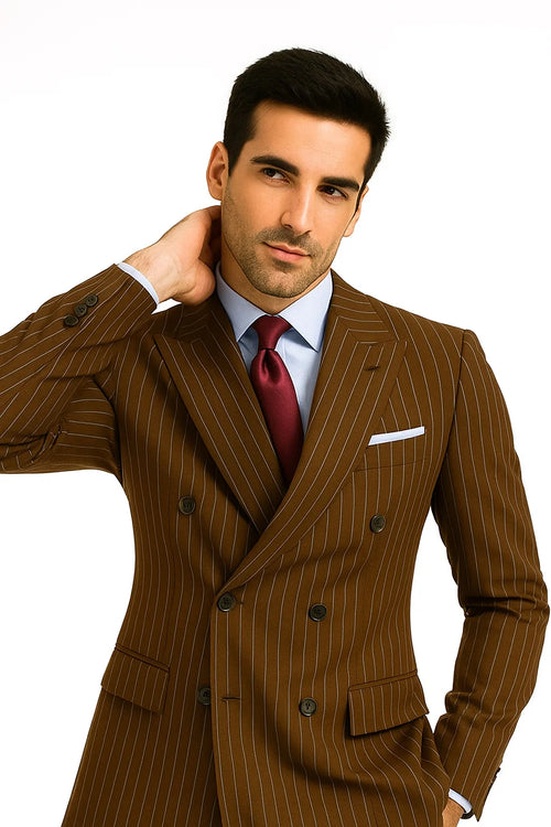 Brown Pinstripe Double-Breasted Suit