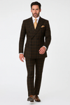 Men's Brown Plaid Double-Breasted Wool Suits – Classic Windowpane Two-Piece Formal Suits By Rossiman