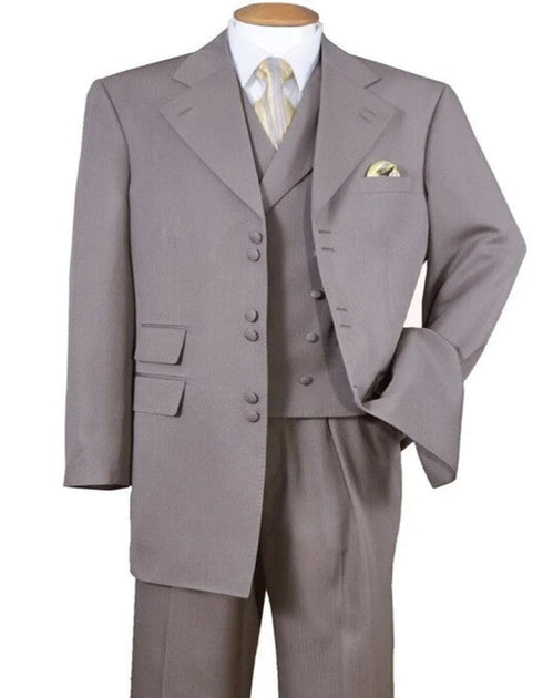 Mens Double Button Vested Fashion Zoot Brown Suit