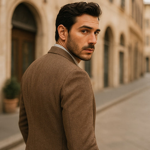 Brown Tweed Suit - Vintage Glasgow Brown Tweed Fabric - Two Button Jacket Style