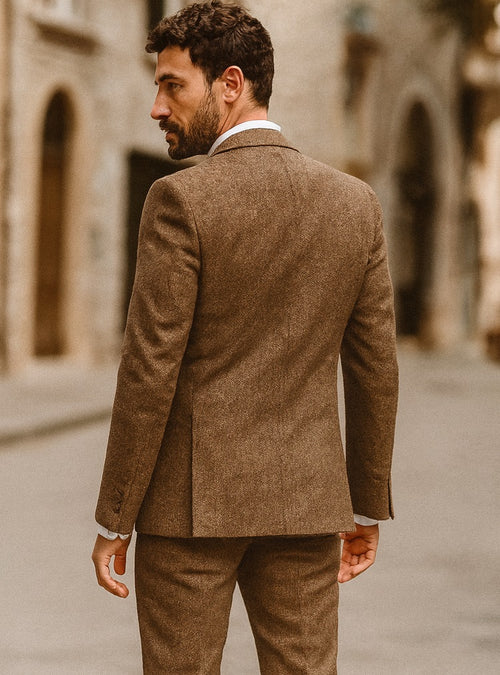 Brown Tweed Suit - Vintage Glasgow Brown Tweed Fabric - Two Button Jacket Style
