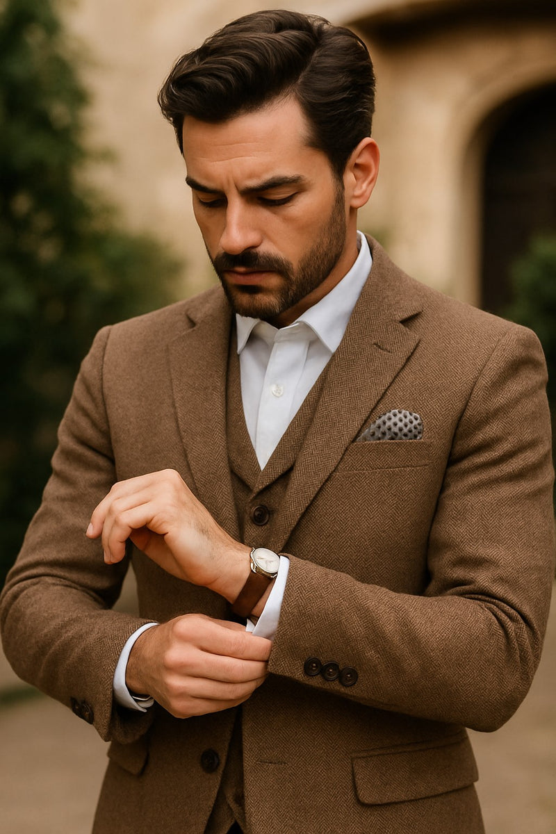 Brown Tweed Suit - Vintage Glasgow Brown Tweed Fabric - Two Button Jacket Style
