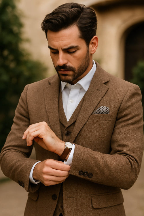 Brown Tweed Suit - Vintage Glasgow Brown Tweed Fabric - Two Button Jacket Style