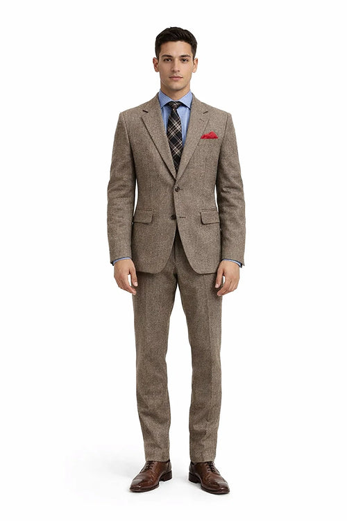 Brown Tweed Suit - Mens Brown Tweed Suit - Two Welted Pocket on Trousers
