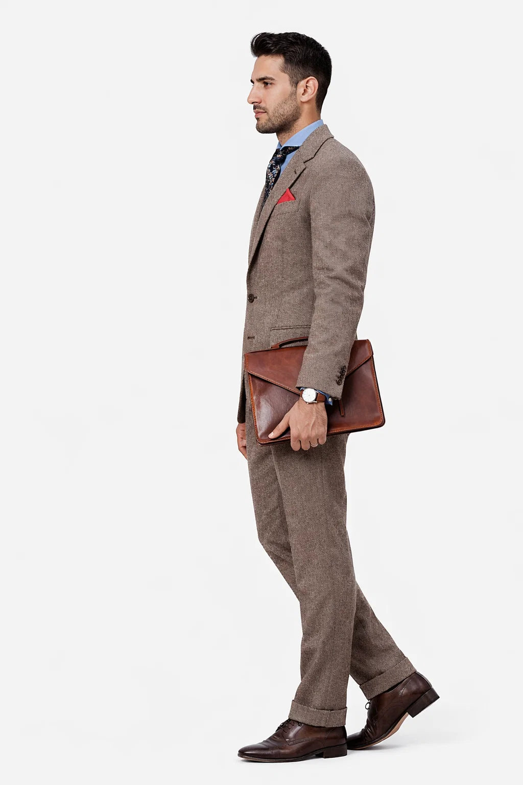 Brown Tweed Suit - Mens Brown Tweed Suit - Two Welted Pocket on Trousers