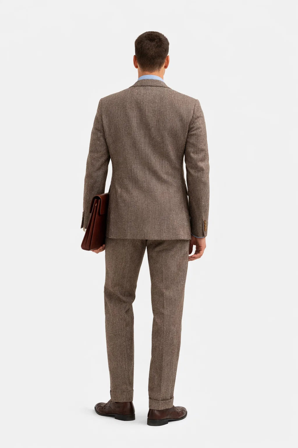 Brown Tweed Suit - Mens Brown Tweed Suit - Two Welted Pocket on Trousers