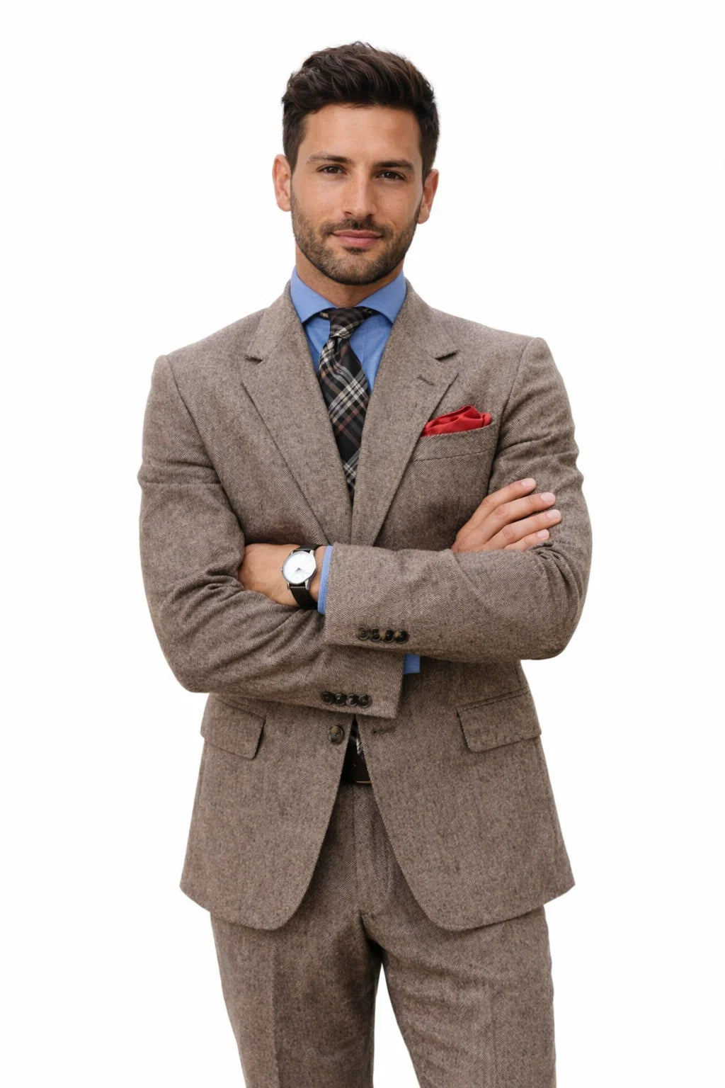 Brown Tweed Suit - Mens Brown Tweed Suit - Two Welted Pocket on Trousers