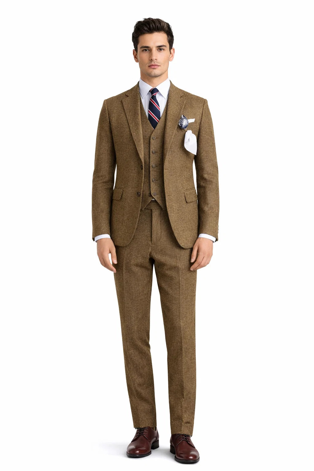 Brown Tweed Suit - Real Horn Brown Buttons - Mens Brown Suit