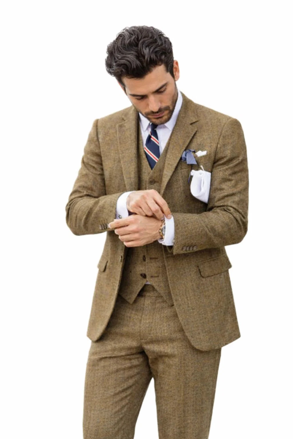 Brown Tweed Suit - Real Horn Brown Buttons - Mens Brown Suit