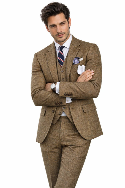 Brown Tweed Suit - Real Horn Brown Buttons - Mens Brown Suit