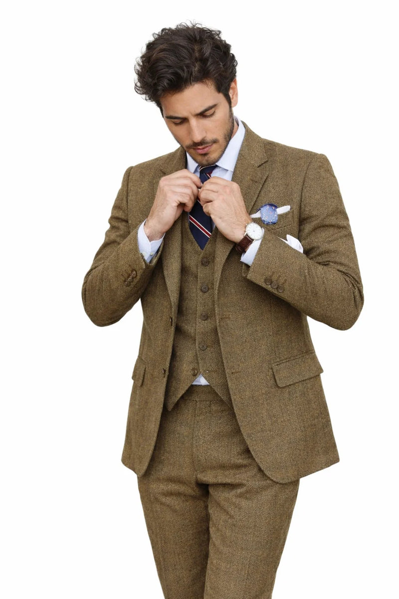 Brown Tweed Suit - Real Horn Brown Buttons - Mens Brown Suit
