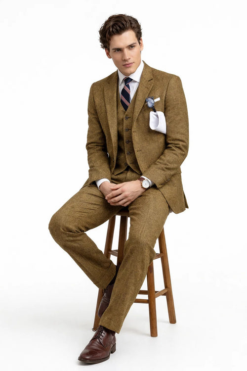Brown Tweed Suit - Real Horn Brown Buttons - Mens Brown Suit