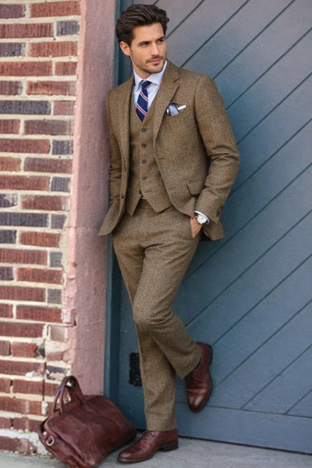 Brown Tweed Suit - Real Horn Brown Buttons - Mens Brown Suit