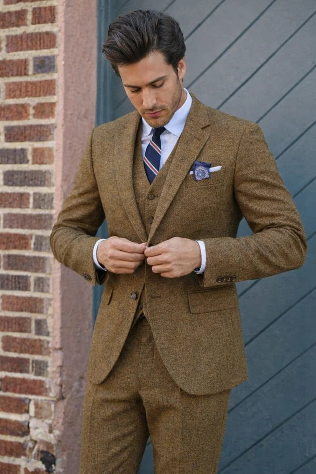 Brown Tweed Suit - Real Horn Brown Buttons - Mens Brown Suit