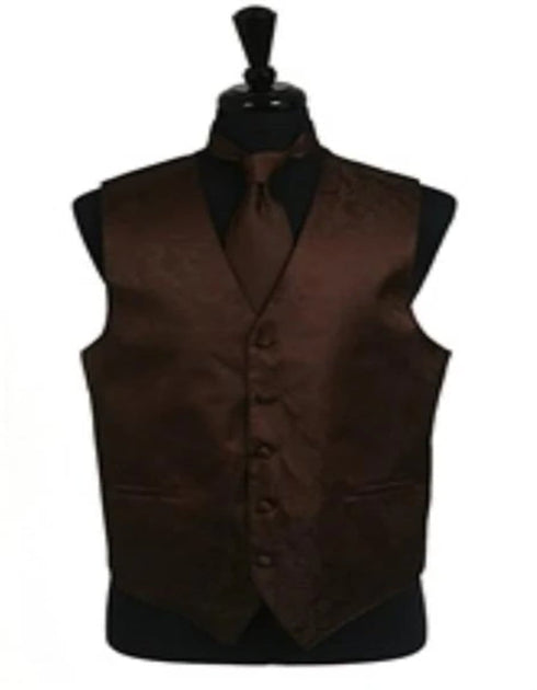 Tuxedo Vest - Wedding Vest Brown paisley tone on tone Vest ~ Waistcoat ~ Waist coat Tie Set - Men's Neck Ties - Mens Dress Tie - Trendy Mens Ties