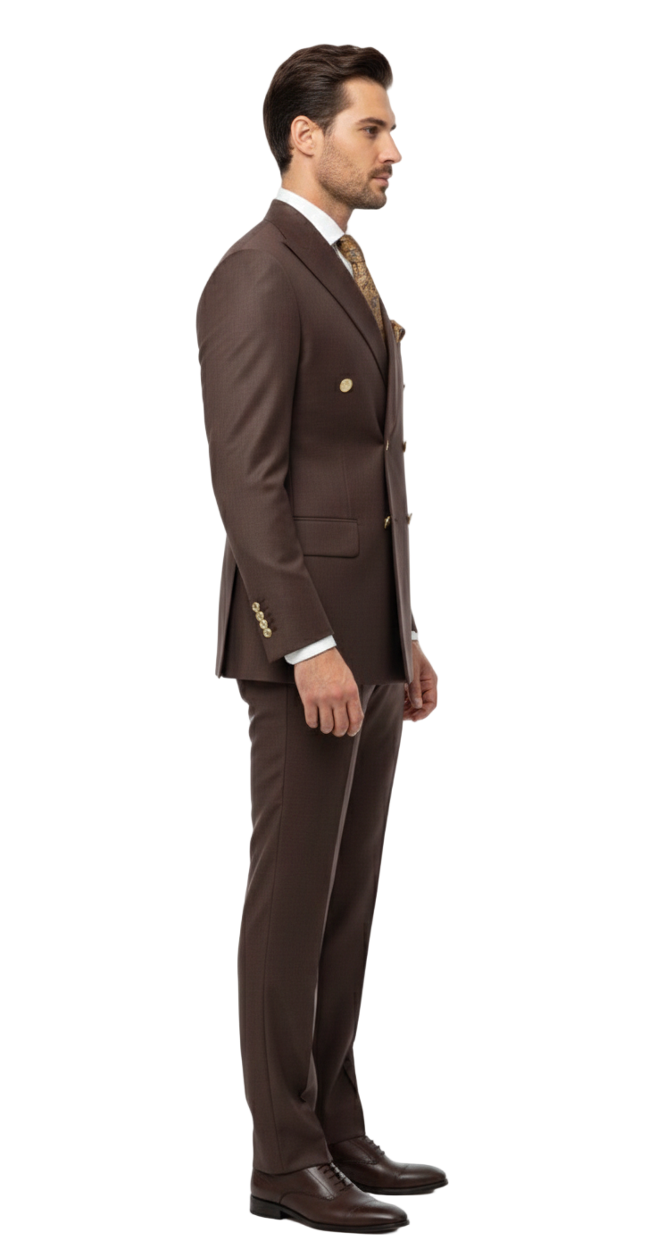 Mens Double Breasted Suits Gold Buttons -  Brown Suit - Double Breasted Blazer