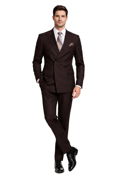 Men's Designer Double Breasted Wool Suit in Brown