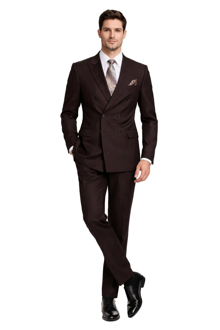 Men's Designer Double Breasted Wool Suit in Brown