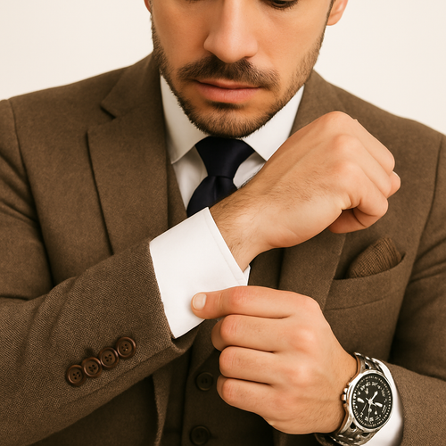 Tweed Suit 1920s Vintage Looking Fabric Vested Brown Herringbone Fabric Suit