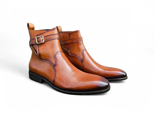 Buckle Leather Strap Boots Carrucci