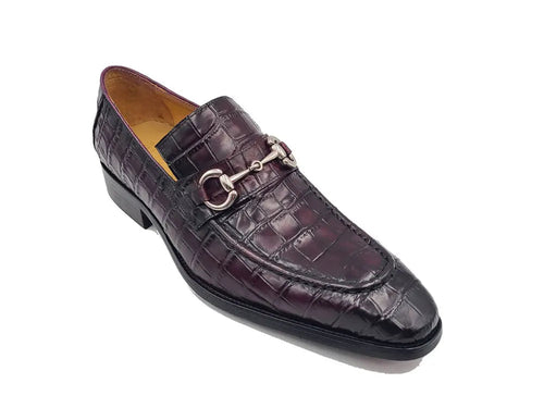 Mens Gator Embossed Leather Buckle Loafers
