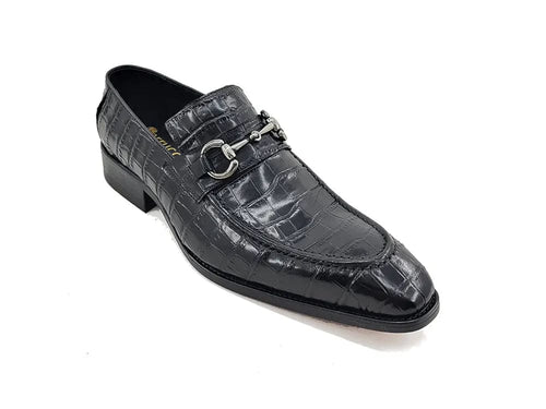 Mens Gator Embossed Leather Buckle Loafers
