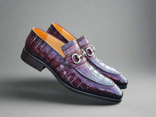 Mens Gator Embossed Leather Buckle Loafers