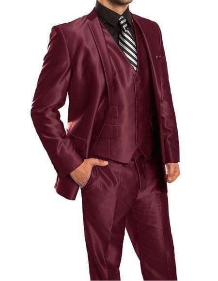 Men's Burgundy Two Button 65% Tetron 35% Viscose Slim Fit Burgundy Suit - AlbertoNardoniStore