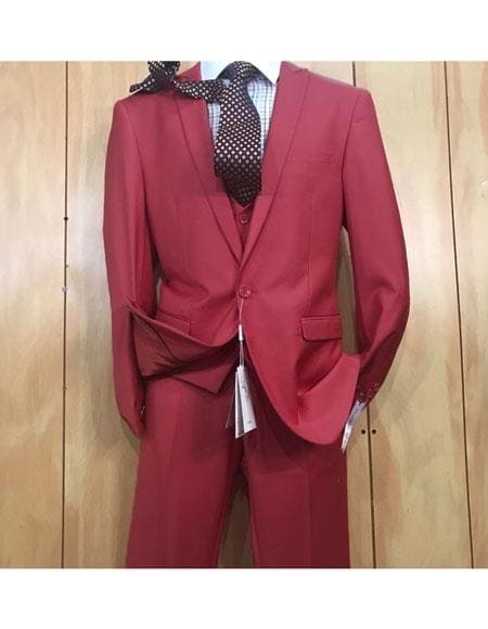 Men's Burgundy Two Button 65% Tetron 35% Viscose Slim Fit Burgundy Suit - AlbertoNardoniStore