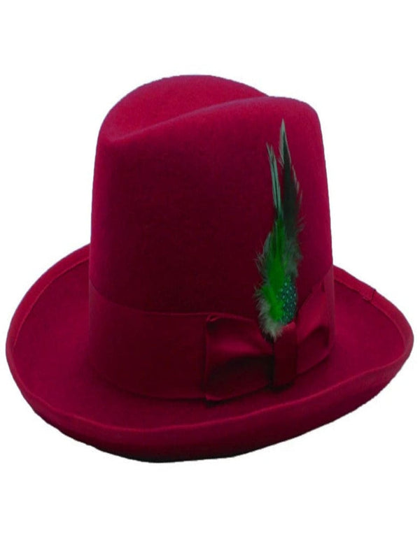 Burgundy Dress Hat 1920s Fedora Style - Mens Classic Gangster Godfather Wool Dress Hat in Burgundy