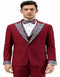Burgundy Prom Tuxedo - Perfect Wedding Suit Vested Rhinestone Lapelled